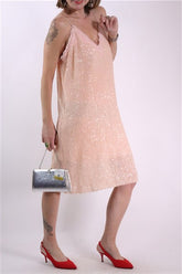 שמלת ערב מעוצבת פייטים בורוד- M